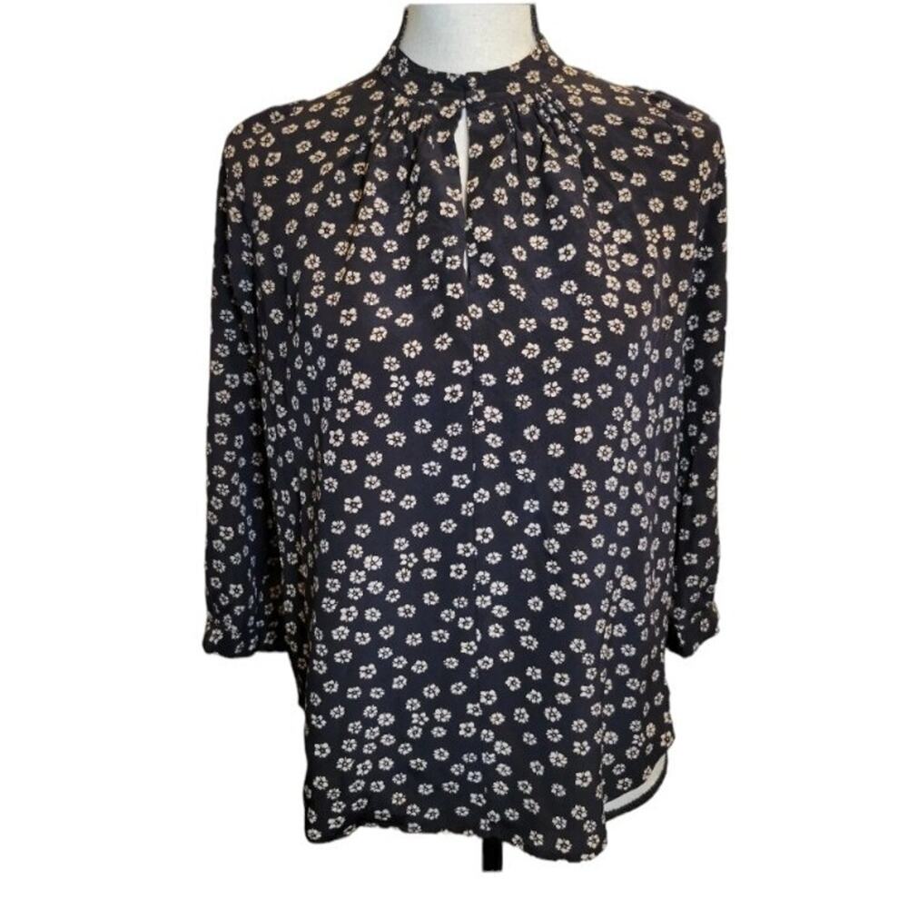 Madewell Silk‎ Floral Blouse XS Smocked Neck Romantic Dark Academia